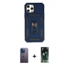 MARSİLYAN™- iPhone 12 Pro Max Kılıf Ahenk Klasik - Şeffaf 360 Full Body Arka Koruyucu + Neon Fosforlu Kamera Lens - MI