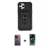 MARSİLYAN™- iPhone 12 Pro Max Kılıf Ahenk Klasik - Şeffaf 360 Full Body Arka Koruyucu + Neon Fosforlu Kamera Lens - TU