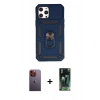 MARSİLYAN™- iPhone 12 Pro Max Kılıf Ahenk Klasik - Şeffaf 360 Full Body Arka Koruyucu + Neon Fosforlu Kamera Lens - TU