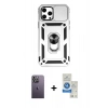 MARSİLYAN™- iPhone 12 Pro Max Kılıf Ahenk Klasik - Şeffaf Royal Nano Ekran Koruyucu + Neon Fosforlu Kamera Lens - BZ