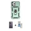 MARSİLYAN™- iPhone 12 Pro Max Kılıf Ahenk Klasik - Şeffaf Royal Nano Ekran Koruyucu + Neon Fosforlu Kamera Lens - BZ