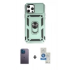 MARSİLYAN™- iPhone 12 Pro Max Kılıf Ahenk Klasik - Şeffaf Royal Nano Ekran Koruyucu + Neon Fosforlu Kamera Lens - MI