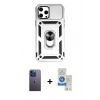 MARSİLYAN™- iPhone 12 Pro Max Kılıf Ahenk Klasik - Şeffaf Royal Nano Ekran Koruyucu + Neon Fosforlu Kamera Lens - MI