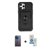 MARSİLYAN™- iPhone 12 Pro Max Kılıf Ahenk Klasik - Şeffaf Royal Nano Ekran Koruyucu + Neon Fosforlu Kamera Lens - MI