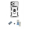 MARSİLYAN™- iPhone 12 Pro Max Kılıf Ahenk Klasik - Şeffaf Royal Nano Ekran Koruyucu + Metal Kamera Lens Koruma Cam - KI