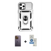 MARSİLYAN™- iPhone 12 Pro Max Kılıf Ahenk Klasik - Şeffaf Royal Nano Ekran Koruyucu + Neon Fosforlu Kamera Lens - SI