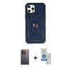 MARSİLYAN™- iPhone 12 Pro Max Kılıf Ahenk Klasik - Şeffaf Royal Nano Ekran Koruyucu + Neon Fosforlu Kamera Lens - SI