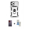 MARSİLYAN™- iPhone 12 Pro Max Kılıf Ahenk Klasik - Şeffaf Royal Nano Ekran Koruyucu + Neon Fosforlu Kamera Lens - TU