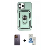 MARSİLYAN™- iPhone 12 Pro Max Kılıf Ahenk Klasik - Şeffaf Royal Nano Ekran Koruyucu + Neon Fosforlu Kamera Lens - SI
