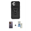 MARSİLYAN™- iPhone 12 Pro Max Kılıf Ahenk Klasik - Şeffaf Royal Nano Ekran Koruyucu + Neon Fosforlu Kamera Lens - SI