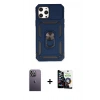 MARSİLYAN™- iPhone 12 Pro Max Kılıf Ahenk Klasik - Şeffaf Temperli Cam Ekran Koruyucu + Neon Fosforlu Kamera Lens - BZ