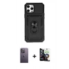 MARSİLYAN™- iPhone 12 Pro Max Kılıf Ahenk Klasik - Şeffaf Temperli Cam Ekran Koruyucu + Neon Fosforlu Kamera Lens - BZ