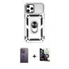 MARSİLYAN™- iPhone 12 Pro Max Kılıf Ahenk Klasik - Şeffaf Temperli Cam Ekran Koruyucu + Neon Fosforlu Kamera Lens - BZ