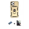 MARSİLYAN™- iPhone 12 Pro Max Kılıf Ahenk Klasik - Şeffaf Temperli Cam Ekran Koruyucu + Gold Shine Kamera Lens Koruma Cam