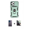 MARSİLYAN™- iPhone 12 Pro Max Kılıf Ahenk Klasik - Şeffaf Temperli Cam Ekran Koruyucu + Neon Fosforlu Kamera Lens - MI