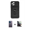 MARSİLYAN™- iPhone 12 Pro Max Kılıf Ahenk Klasik - Şeffaf Temperli Cam Ekran Koruyucu + Neon Fosforlu Kamera Lens - MI