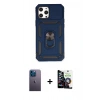 MARSİLYAN™- iPhone 12 Pro Max Kılıf Ahenk Klasik - Şeffaf Temperli Cam Ekran Koruyucu + Neon Fosforlu Kamera Lens - MI