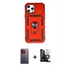MARSİLYAN™- iPhone 12 Pro Max Kılıf Ahenk Klasik - Şeffaf Temperli Cam Ekran Koruyucu + Neon Fosforlu Kamera Lens - TU