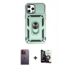 MARSİLYAN™- iPhone 12 Pro Max Kılıf Ahenk Klasik - Şeffaf Temperli Cam Ekran Koruyucu + Neon Fosforlu Kamera Lens - TU