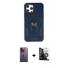 MARSİLYAN™- iPhone 12 Pro Max Kılıf Ahenk Klasik - Şeffaf Temperli Cam Ekran Koruyucu + Neon Fosforlu Kamera Lens - TU