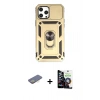 MARSİLYAN™- iPhone 12 Pro Max Kılıf Ahenk Klasik - Şeffaf Temperli Cam Ekran Koruyucu + Renkli Kamera Lens Koruma Cam - SI