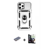 MARSİLYAN™- iPhone 12 Pro Max Kılıf Ahenk Klasik - Şeffaf Temperli Cam Ekran Koruyucu + Renkli Kamera Lens Koruma Cam - SI