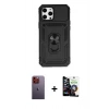 MARSİLYAN™- iPhone 12 Pro Max Kılıf Ahenk Klasik - Şeffaf Temperli Cam Ekran Koruyucu + Neon Fosforlu Kamera Lens - TU