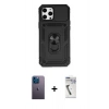 MARSİLYAN™- iPhone 12 Pro Max Kılıf Ahenk Klasik - Şeffaf Uv Polymer Nano Ekran Koruyucu + Mavi Neon Fosforlu Kamera Lens