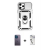MARSİLYAN™- iPhone 12 Pro Max Kılıf Ahenk Klasik - Şeffaf Uv Polymer Nano Ekran Koruyucu + Mavi Neon Fosforlu Kamera Lens
