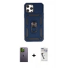 MARSİLYAN™- iPhone 12 Pro Max Kılıf Ahenk Klasik - Şeffaf Uv Polymer Nano Ekran Koruyucu + Neon Fosforlu Kamera Lens - YL