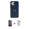 MARSİLYAN™- iPhone 12 Pro Max Kılıf Ahenk Klasik - Şeffaf Uv Polymer Nano Ekran Koruyucu + Neon Fosforlu Kamera Lens - TU