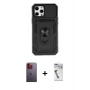 MARSİLYAN™- iPhone 12 Pro Max Kılıf Ahenk Klasik - Şeffaf Uv Polymer Nano Ekran Koruyucu + Neon Fosforlu Kamera Lens - TU