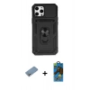 MARSİLYAN™- iPhone 12 Pro Max Kılıf Ahenk Klasik - Siyah 18D Cam Ekran Koruyucu + Shine Kamera Lens Koruma Cam - GS