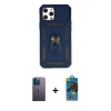 MARSİLYAN™- iPhone 12 Pro Max Kılıf Ahenk Klasik - Siyah 18D Cam Ekran Koruyucu + Neon Fosforlu Kamera Lens - MI