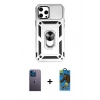 MARSİLYAN™- iPhone 12 Pro Max Kılıf Ahenk Klasik - Siyah 18D Cam Ekran Koruyucu + Neon Fosforlu Kamera Lens - MI