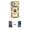 MARSİLYAN™- iPhone 12 Pro Max Kılıf Ahenk Klasik - Siyah 18D Cam Ekran Koruyucu + Neon Fosforlu Kamera Lens - YL
