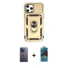 MARSİLYAN™- iPhone 12 Pro Max Kılıf Ahenk Klasik - Siyah 18D Cam Ekran Koruyucu + Neon Fosforlu Kamera Lens - MI