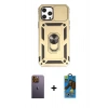 MARSİLYAN™- iPhone 12 Pro Max Kılıf Ahenk Klasik - Siyah 18D Cam Ekran Koruyucu + Neon Fosforlu Kamera Lens - SI
