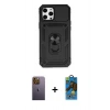 MARSİLYAN™- iPhone 12 Pro Max Kılıf Ahenk Klasik - Siyah 18D Cam Ekran Koruyucu + Neon Fosforlu Kamera Lens - SI