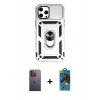 MARSİLYAN™- iPhone 12 Pro Max Kılıf Ahenk Klasik - Siyah 18D Cam Ekran Koruyucu + Neon Fosforlu Kamera Lens - SI