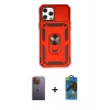 MARSİLYAN™- iPhone 12 Pro Max Kılıf Ahenk Klasik - Siyah 18D Cam Ekran Koruyucu + Neon Fosforlu Kamera Lens - SI
