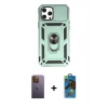 MARSİLYAN™- iPhone 12 Pro Max Kılıf Ahenk Klasik - Siyah 18D Cam Ekran Koruyucu + Neon Fosforlu Kamera Lens - SI