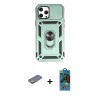 MARSİLYAN™- iPhone 12 Pro Max Kılıf Ahenk Klasik - Siyah 18D Cam Ekran Koruyucu + Renkli Kamera Lens Koruma Cam - SI