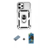 MARSİLYAN™- iPhone 12 Pro Max Kılıf Ahenk Klasik - Siyah 18D Cam Ekran Koruyucu + Shine Kamera Lens Koruma Cam - GI