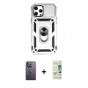 MARSİLYAN™- iPhone 12 Pro Max Kılıf Ahenk Klasik - Siyah 20D Premium Cam Ekran Koruyucu + Neon Fosforlu Kamera Lens - BZ