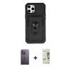 MARSİLYAN™- iPhone 12 Pro Max Kılıf Ahenk Klasik - Siyah 20D Premium Cam Ekran Koruyucu + Neon Fosforlu Kamera Lens - BZ