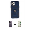 MARSİLYAN™- iPhone 12 Pro Max Kılıf Ahenk Klasik - Siyah 20D Premium Cam Ekran Koruyucu + Neon Fosforlu Kamera Lens - BZ