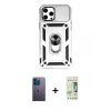 MARSİLYAN™- iPhone 12 Pro Max Kılıf Ahenk Klasik - Siyah 20D Premium Cam Ekran Koruyucu + Neon Fosforlu Kamera Lens - MI