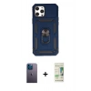 MARSİLYAN™- iPhone 12 Pro Max Kılıf Ahenk Klasik - Siyah 20D Premium Cam Ekran Koruyucu + Neon Fosforlu Kamera Lens - MI