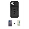 MARSİLYAN™- iPhone 12 Pro Max Kılıf Ahenk Klasik - Siyah 20D Premium Cam Ekran Koruyucu + Neon Fosforlu Kamera Lens - MI